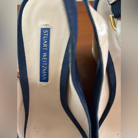 Stuart Weitzman Jean Suede Slingback Wedge Sandals size 8 1/2 Blue - Picture 5 of 12